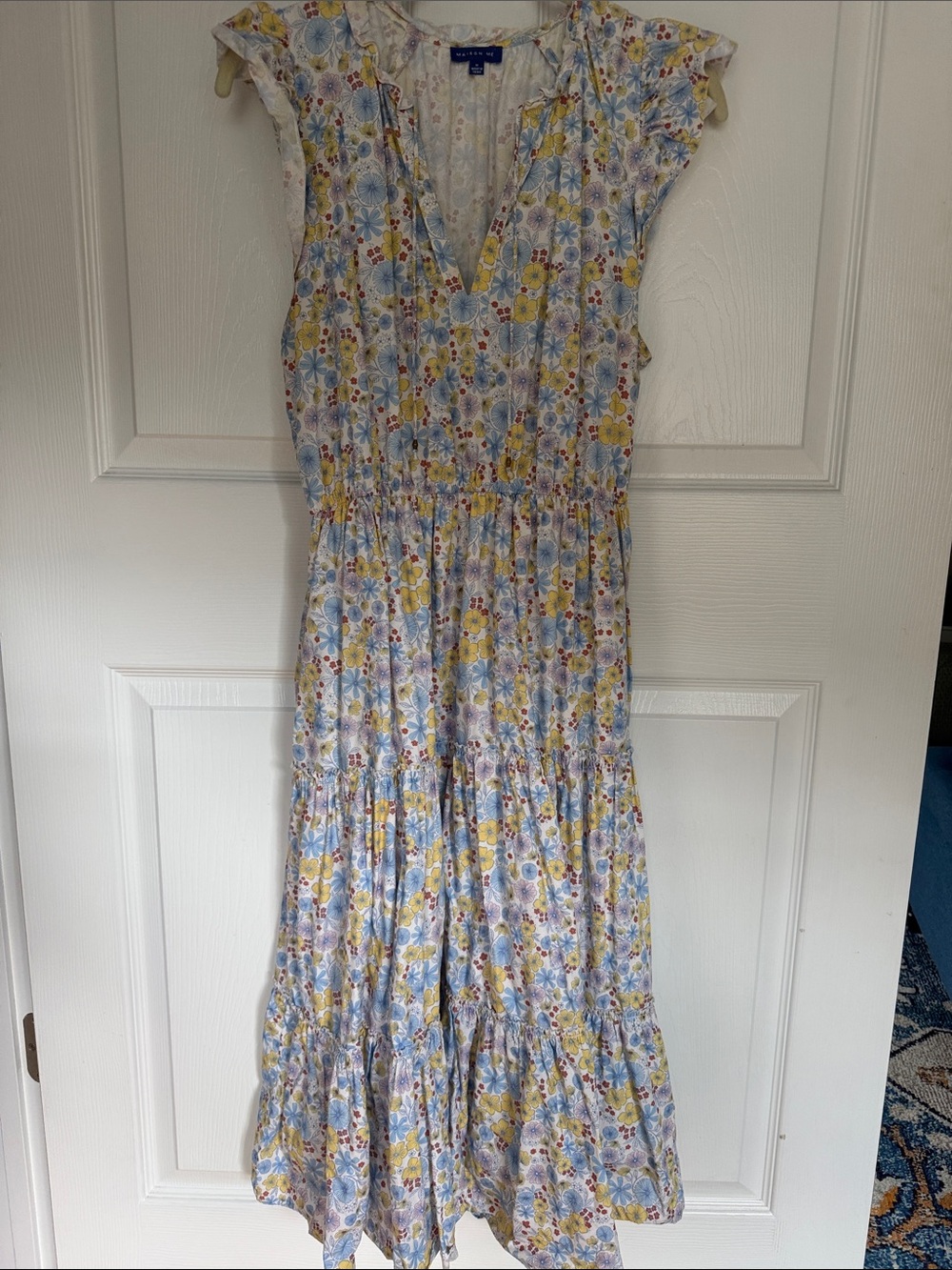 Floral Tiered Maxi Dress in Light Blue and Yellow - Maison Me